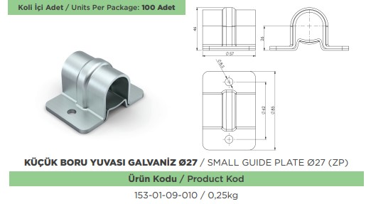 KAPALI KASA KUCUK MIL BORU YUVASI Ø 27 GALVENIZ